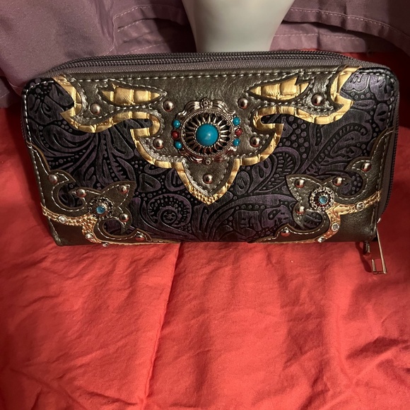 Brown Western Wallet with Shoulder Strap -NEW - Picture 1 of 3